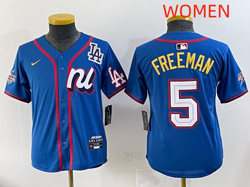 women 2025 Los Angeles Dodgers 5 Freeman Blue Nike 2025 MLB All Star Jersey style 002